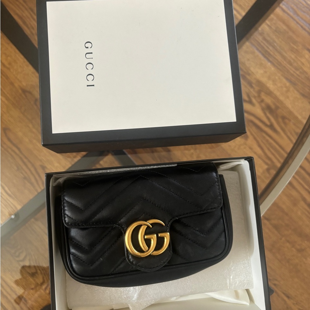 Gucci Black and Gold Mini Bag with Quilted Design